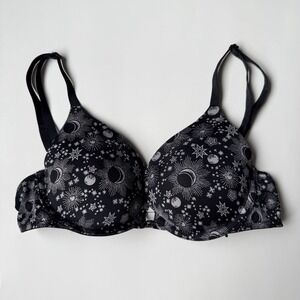 Victoria's Secret Push Up Bra 34B Black Celestial Star Moon Goth Y2K
